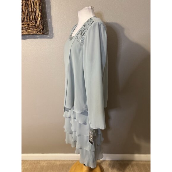 SLNY Jacket & Dress 18W Aloe Blue Ruffled Party Wedding Cruise Flowy NEW - Picture 12 of 16